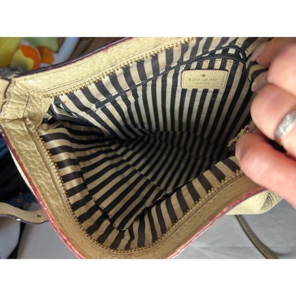 Kate Spade Two-Tone Pebbled Leather Crossbody Bag Adjustable Strap Cream & Black - Picture 6 of 12